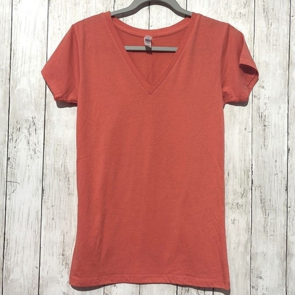 enza Short Sleeve V Neck‎ T Shirt Coral Red Women's Small Basic Tee Top
